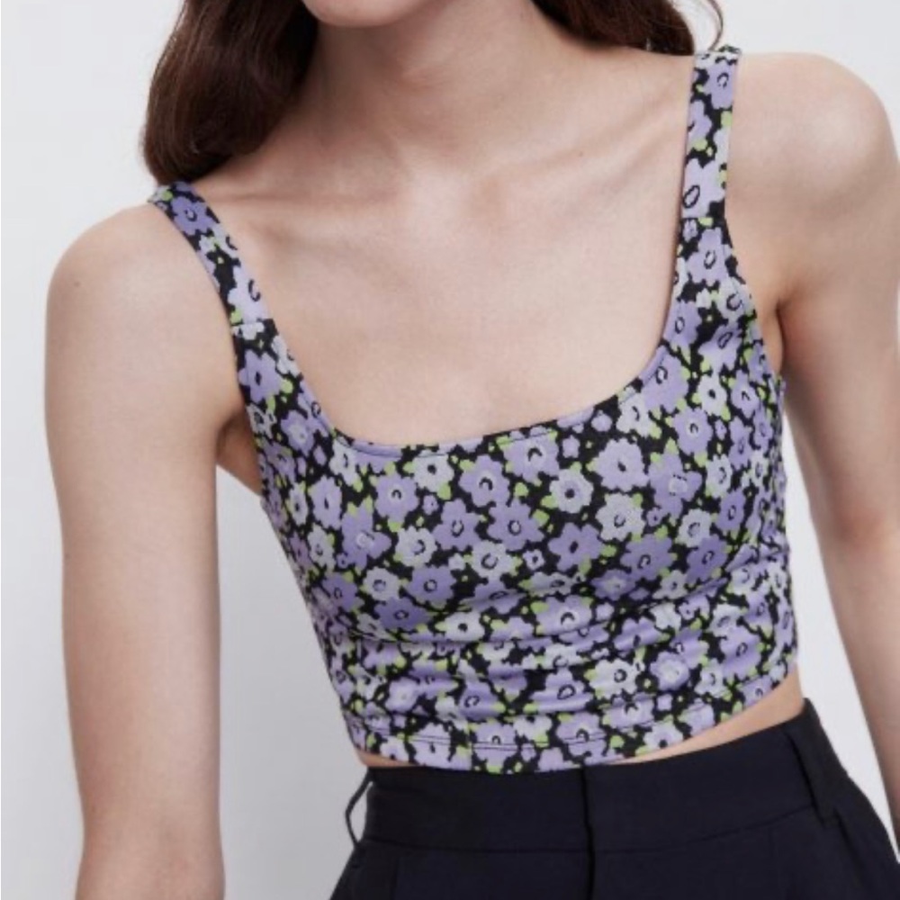 ZARA FLORAL JACQUARD CROP TANK
